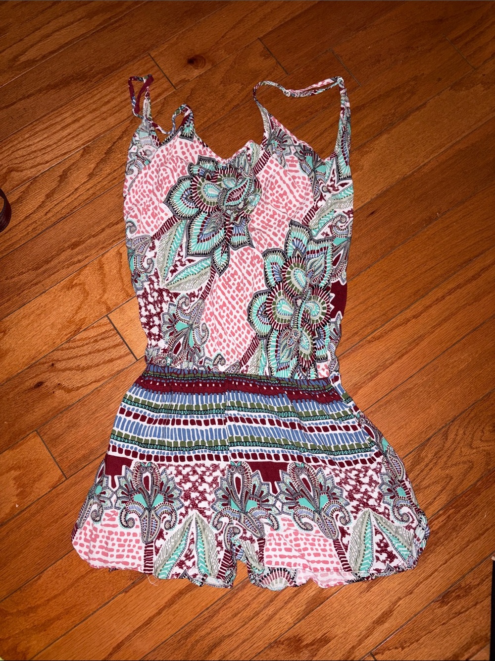 Sleeveless Floral Print Romper in Pink & Mint